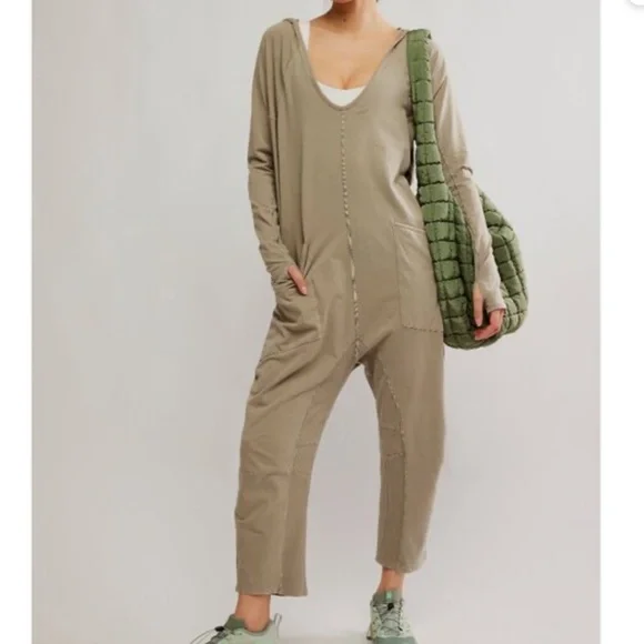 Free People Movement Long Sleeve Hot Shot Hooded Onesie in Sage Stone various - Picture 1 of 5